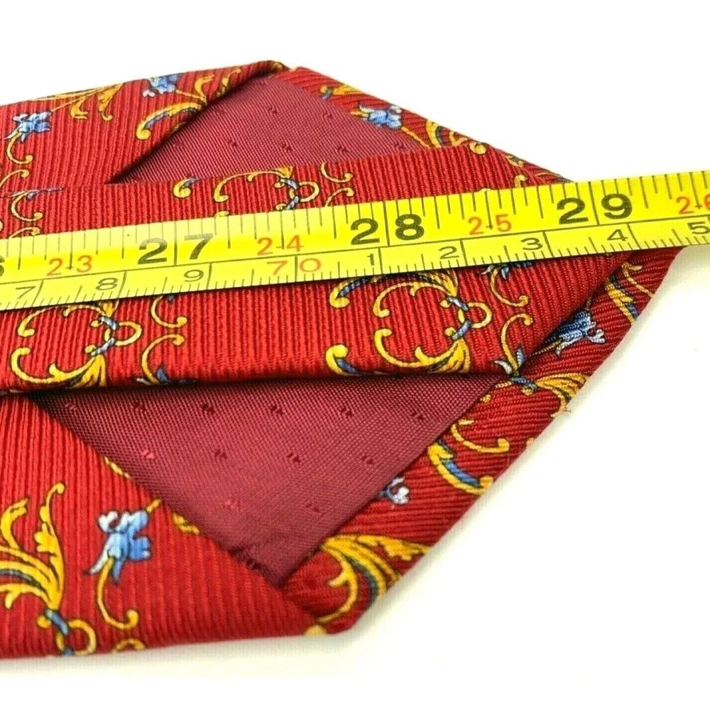 CORBATERIA ESPAÑOLA Tie 100% Silk Red w/ Yellow Blue Textured Floral Necktie